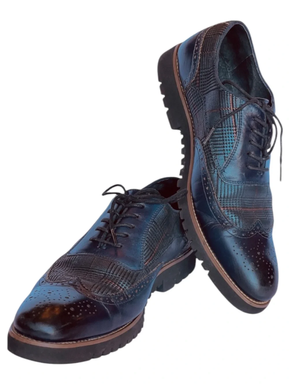 Stacy Adams Men’s Navy Blue Plaid Wingtip Oxford Lace Up Dress Shoes SZ 8.5
